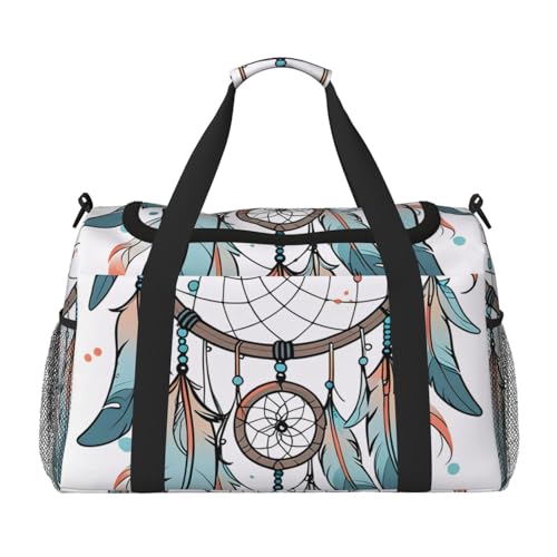 Dream Catcher Print Travel Duffle Bag - Foldable Personal Item Travel Bag for Women & Men,Carry-On Convertible Crossbody Tote Bags with Adjustable Shoulder Strap & Pockets 13x10.2x19.7 in