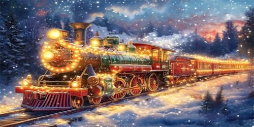 AOFOTO 20x10ft Christmas Train Backdrop Winter Snowflakes Snowy Snow Night