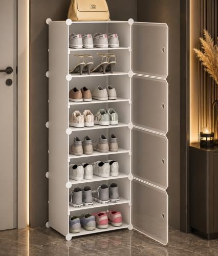 Image of AYSIS Premium Foldable Plastic Shoe Rack for Home, ๐ ๐๐จ๐จ๐ซ ๐ ๐๐ก๐๐ฅ๐ Shoe Cabinet, Dustproof & Waterproof Organizer, Portable Space Saving Storage for Entryway, Bedroom & Living Room, White