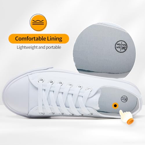Image of ZGR Womens White Tennis Shoes for Women,Low Tops Lace up Canvas Sneakers