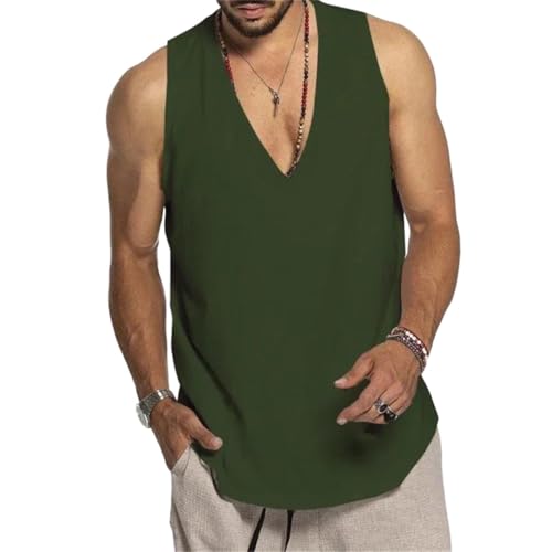 Camiseta sin mangas para hombre con cuello en V chaleco casual de verano