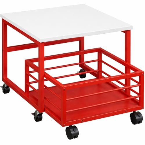 Image of 58346 Mini Fridge Stand with Movable Storage Basket, Mini Fridge Cabinet with Wheels and Adjustable Feet, Sturdy Metal Frame, for Home, Apartment, Office, Red