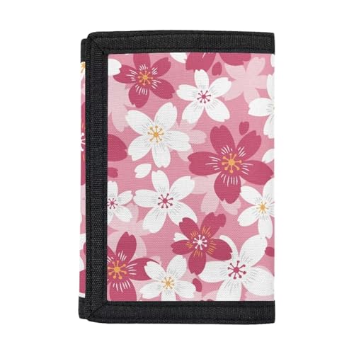 GIFTPUZZ Cherry Blossom Wallet for Girls Pink Purse Credit ID Card Slim Moneybag Trifold Small Coin Purses for Teens Boys Cute Wallet Woman Girls Gift