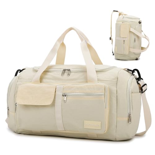 Eslcorri Foldable Duffle Gym Bags for Women Men Small 3 in 1 Travel Duffel Backpack with Shoe & Wet Pocket Collapsible Carry On Personal Item Luggage Fit for Overnight Weekender Sport Fitness -Beige