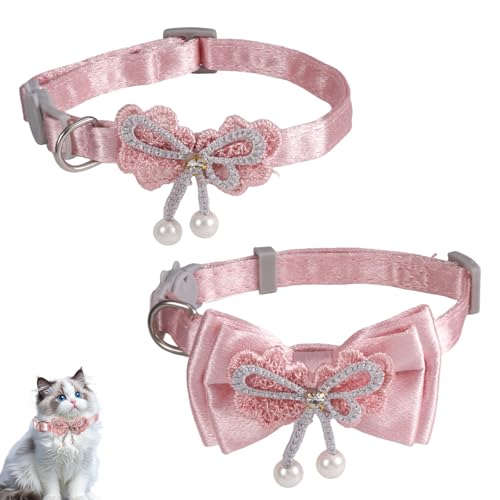 2pcs Adorable Cat Collar with Bow, Adjustable Breakaway Pink Collar