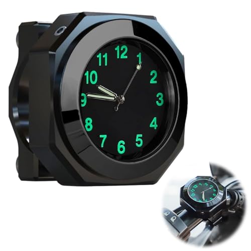 shirylzee Luminous Motorcycle Handlebar Watch Waterproof Motorbike Handlebar Quartz Clock for 22-28mm Handlebars 3.3cm Diameter (Black)