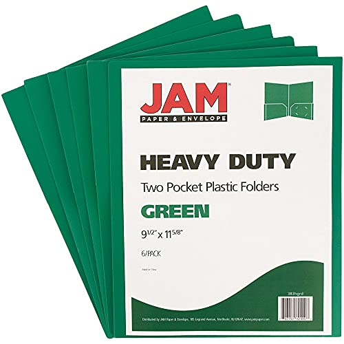 JAM-PAPER-Heavy-Duty-Plastic-2-Pocket-School-Folders-Green-6Pack