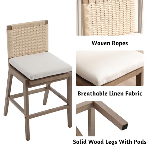 LukeAlon-Woven-Linen-Counter-Stools-Set-of-4-2725-Seat-Height-Low-Bar-Stools-with-Solid-Wood-Legs-Mid-Century-Kitchen-Stools-Square-Rope-Back-Pub-Stools-with-Footrest-Indoor-Beige LukeAlon Woven Linen Counter Stools Set of 4 2725 Seat Height Low Bar Stools with Solid Wood Legs Mid Century Kitchen Stools Square Rope Back Pub Stools with Footrest Indoor Beige