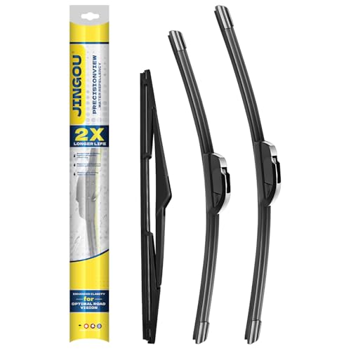 JINGOU Wiper Blades,26"/14"/13" Windshield Wipers Set,Compatible with 2013-2018 Hyundai Santa Fe,Front and Back Automotive Replacement Windshield Wiper blades(Pack of 3)