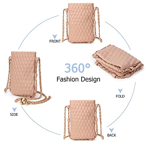 Image of myfriday Mini Quilted Crossbody Purse, Chain Strap Summer Shoulder Bag | Metal ball chain adjuster, snap closure and lightweight phone pouch add cute summer carry for holidays and shopping