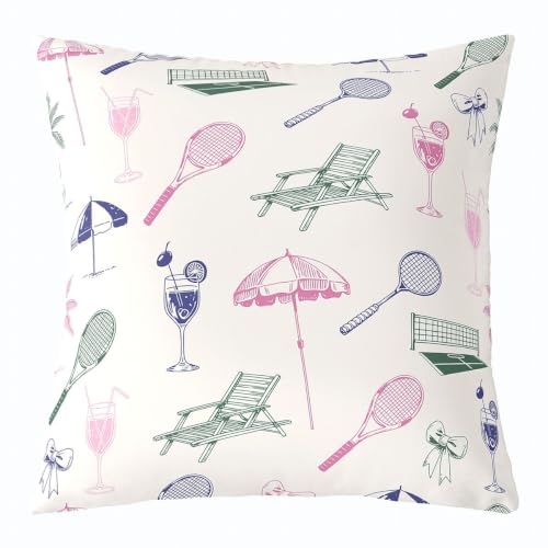 Beach Tennis Throw Pillow Covers (Pack of 1),Cocktail Beach Chair Cushion Cover ,Kids Girl Boy Teens Coquette Summer Bow Pillow Cases Geometric Line Art Living Room Sofa Bed Decor ,24"Lx24"W