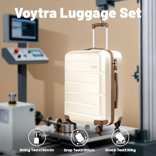 Image of 3-Piece Luggage Set with 20 inch Carry On, ABS Hardside Suitcase with Spinner Wheels & TSA Lock, Easy-Control Rolling Suitcase for Business Trips & Weekend Getaways (20 /TB /DB Beige)