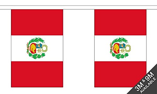 Flagtex Peru (Crest) Fabric Bunting – 9m with 30 Flags – Fabric for Indoor & Outdoor Use – String Flags Banners Peruvian South America Latin America Andes — image 1
