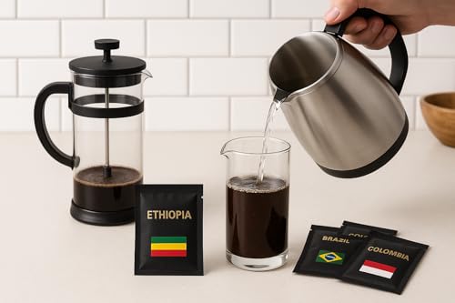 World Coffee Gift Set with French Press Coffee Maker – 4 Premium Single Origins | Luxury Ground Coffee Gift Box Cafetiere | Hamper Style Ultimate Xmas Gift Idea for Men, Dads, Coffee Enthusiasts & Foodies - Image 2