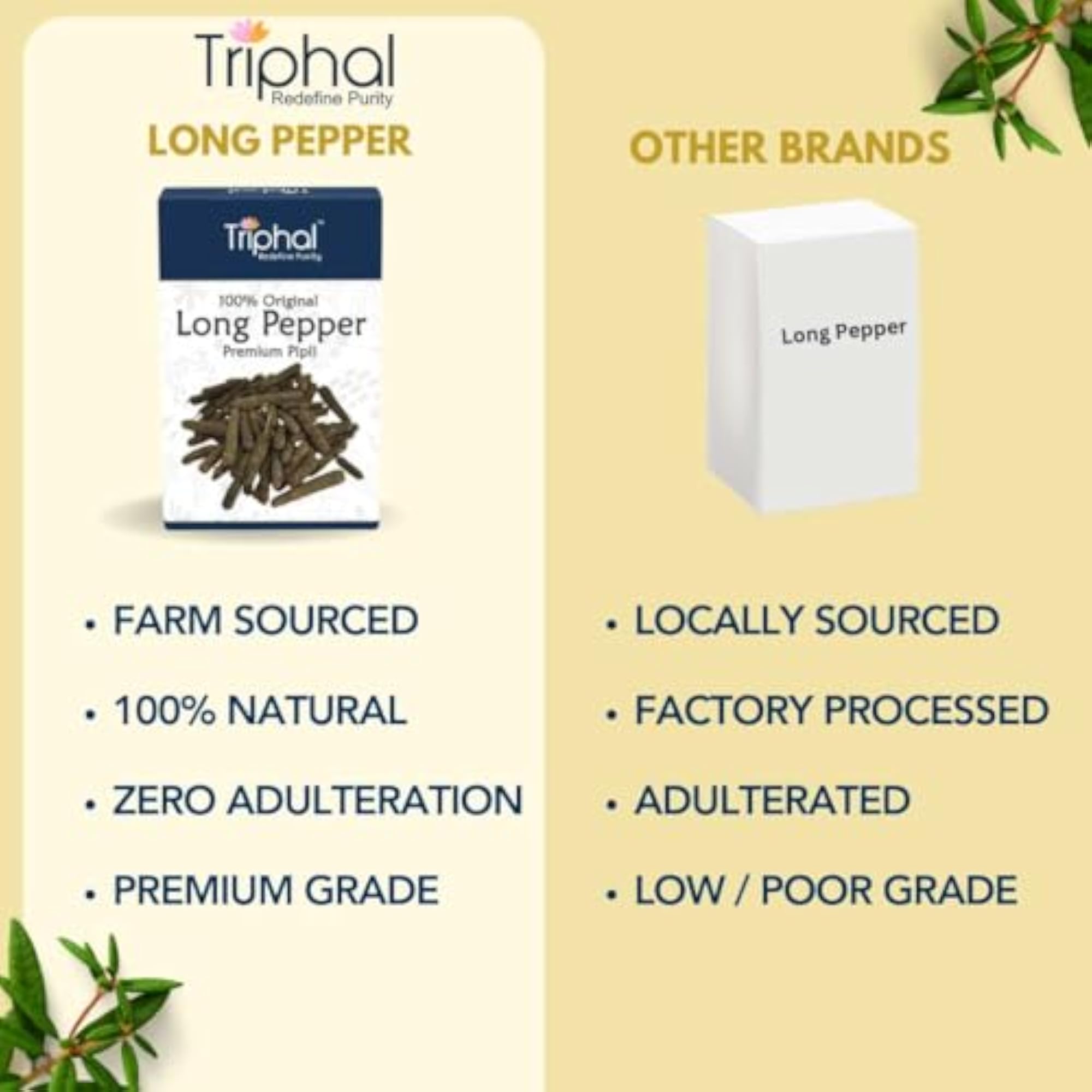 TRIPHAL Pipal Badi 100g, Organic Edible Long Pepper