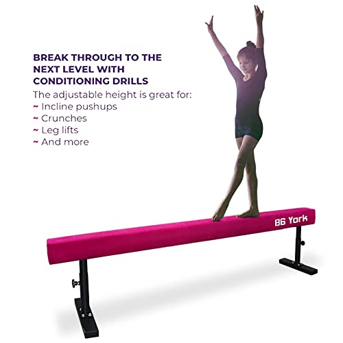 86 York Adjustable Balance Beam Gymnastic Equipment for Kids Home Practice 8 ft Long (Light Pink)