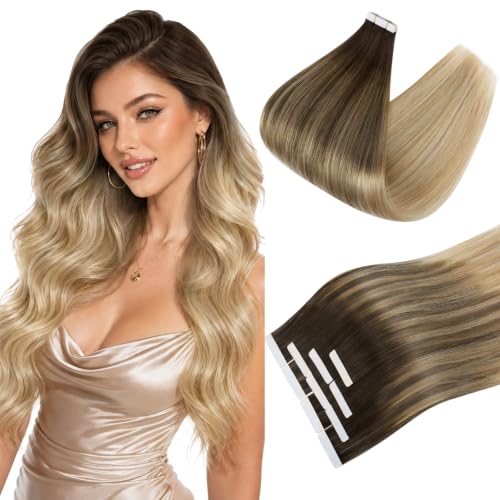 Ve Sunny Tape in Hair Extensions Human Hair Balayage Brown With Blonde