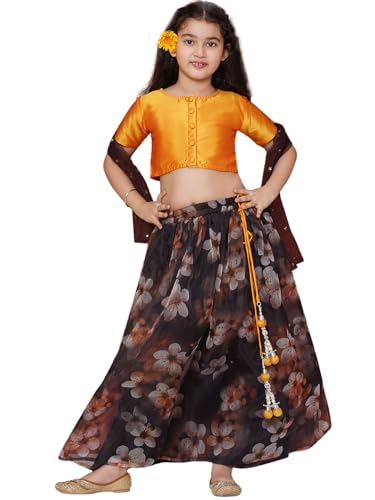 Image of AJ DEZINES Kids Ethnic Wear Silk Blend Organza Floral Printed Lehenga Choli for Girls With Dupatta