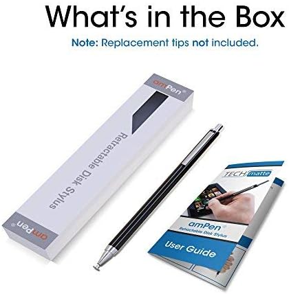 amPen Fine Point Disc Stylus-Retractable Precision Stylus Pen for Touchscreens (Black)