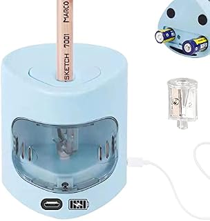 Electric Pencil Sharpener Mains Power JIJICZ 6-8mm USB and Battery Operated Heavy Duty Small Automatic Pencil Sharpener with Container for Kids, Artist, Student, USB Cable Not Included, Blue