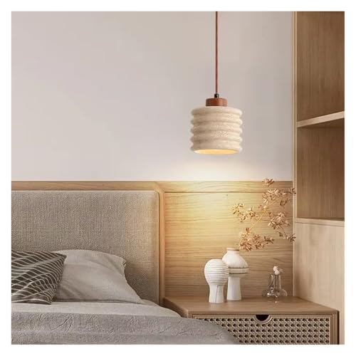 Suspension en travertin jaune et luminaire de chevet LED pour une chambre cocooning
