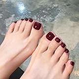 Viugex 24 Pièces Faux Ongles Pieds Court Carré, Vin Rouge French Press on Nails Pieds, Acrylique Couleur Pure Capsule Ongle Pied, Brillant Ongles d'orteil à Presser pour Femme Fille Nail Art