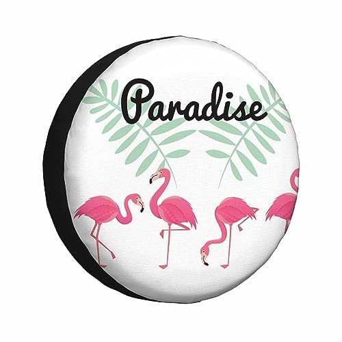 Image of Flamingo Spare Tire Cover 4 Pink Birds and 2 Leaves Art Design Weatherproof Universal Wheel Protectors Camper Tire Covers for Trailer Rv Travel(17 inch)