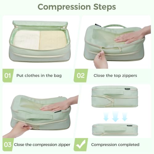 Image of BAGAIL Compression Packing Cubes for Travel Essentials, 6 Set-Green
