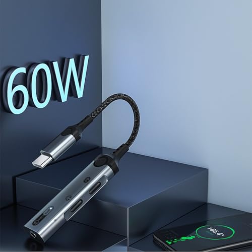 Image of Wefly 3-in-1 Type C to 3.5mm Earphone Adapter - Dual Type C Headphone Jack with PD 60W Fast Charging Splitter for 1Phone 17 /17 Pro /17 Pro Max /16 /15, Galaxy S26 /S25 /S24 /S23, 1Pad (MH340)