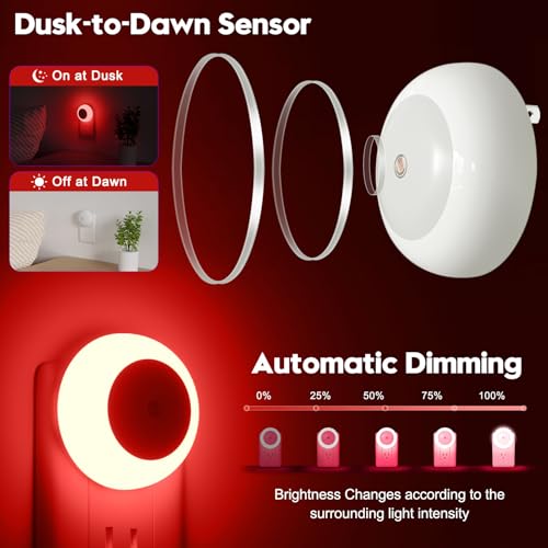 Image of fesnne Night Light, Night Lights Plug into Wall, Dusk to Dawn Sensor, Red Led Night Light 0.5W, 8 Pack Nightlight for Adults, Bedroom, Bathroom, Hallway, Kitchen