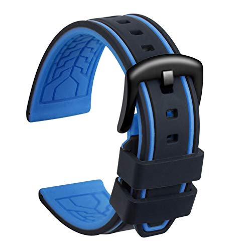 ULLCHRO Unisex Kautschuk Armband mit Gebürstete Edelstahl Silber Schnalle