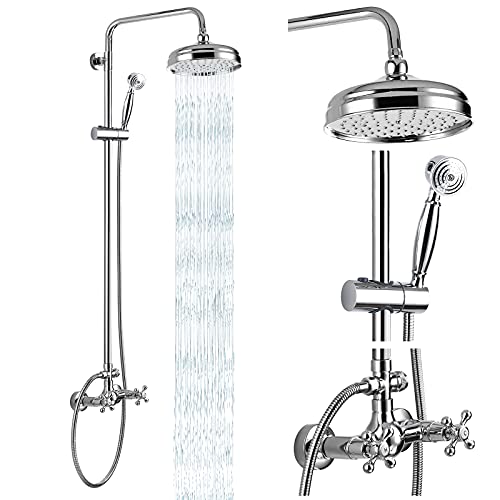 ๐ฅ Flash Sale Bathroom Shower Faucet Set Polish Chrome 8 Inch Head Rainfall Shower Fixture Handheld Spray 2 Functions Double Cross Handle Wall Mount Mixer System ๐ฅ Flash Sale Bathroom Shower Faucet Set Polish Chrome 8 Inch Head Rainfall Shower Fixture Handheld Spray 2 Functions Double Cross Handle Wall Mount Mixer System