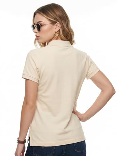 Image of JUNEBERRY Women's Regular Fit Lycra Polo T-Shirt with V- Neck Buttoned Placket, Classic Collar, and Contrast Trim, Soft Fabric for All-Day Comfort (Sizes S to 2XL)
