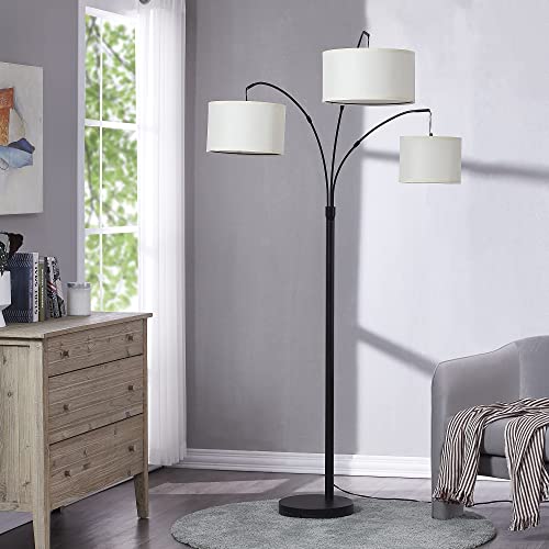 Arc Floor Lamp For Living Room, Multi Head Tree Floor Lamp For Bedroom, 3 Lights Standing Lamps Hanging Over The Couch, Beige Shades #TOP4
