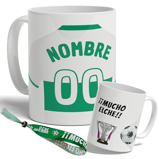 DEREGALOOS Taza Personalizada con nombre de Fútbol Elche. Tazas de Desayuno personalizada. Regalo Original para Aficionados del Futbol. Regalos Mundial Elche. Pulsera de regalo | Ya disponible en tu tienda friki favorita! En mundofriki.es!