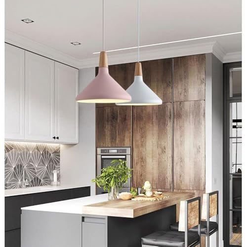 Lustre de couleur moderne avec finition bois massif et abat-jour nordique - 2