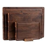THETCHRY Walnut Wood Cutting Board Set, End Grain Cutting Boards for Kitchen with Handle, Non Toxic Wooden Charcuterie Boards Double Sided, Butcher Block for Meal Prep & Serving with Gift Box