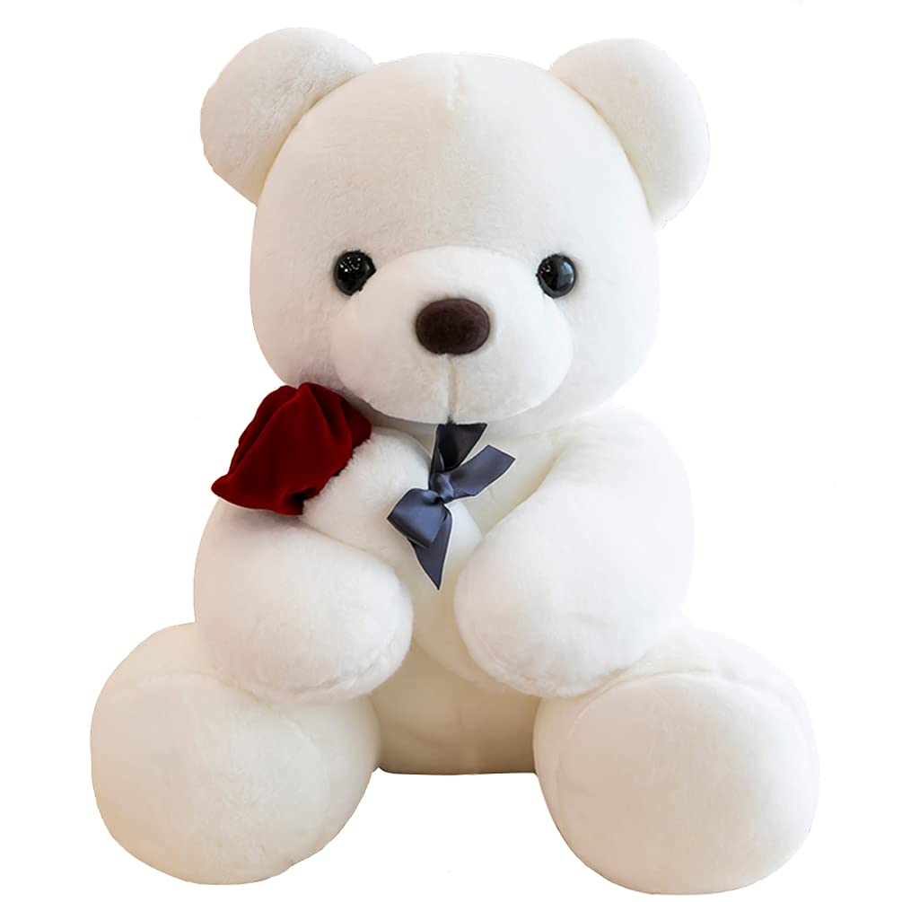 Teddy Bear Plush Stuffed Animal Valentines Teddy Bear with Rose,Sweet Bear Great Gift for Your Loved One,Girlfriend Kids Birthday, Valentine, Christmas (9.84 inches, White)