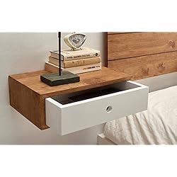 Cajones Flotantes Ikea HOGAR24 ES - Pack 2 Mesitas de Noche Flotantes Madera Maciza Natural Acabado Encerado Frente cajón Blanco con 1 Cajón Estilo Nórdico Vintage. Medidas: Ancho: 45 cm x Fondo: 30 cm x Alto: 15 cm.