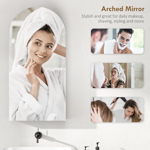 HOMCOM Bathroom Mirror Cabinet Wall Mounted, Modern Bathroom Wall Cabinet with Frameless Arch Mirror and Adjustable Glass Shelves, 40 x 12 x 80 cm, White - Image 3