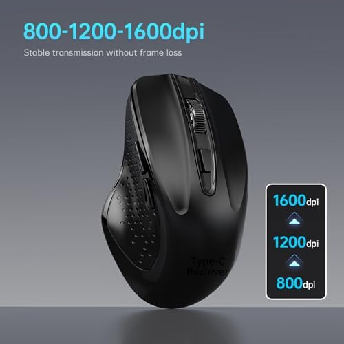 Qullqian Rechargeable Bluetooth Wireless Mouse for MacBook air/MacBook pro/Tablet/Mac/Laptop/Apple/pc/, Silent Slim Use Bluetooth 5.2/3.0 and 2.4GHz USB Type-C Receive - 5