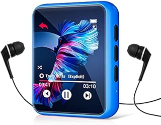 MP3 Player 32GB MP3 Player with Bluetooth 5.0 Portable HiFi Lossless Sound MP3 Music Player and FM Radio Recorder E-Book 2.4 inch Screen Maximum Support 128GB(Blue)