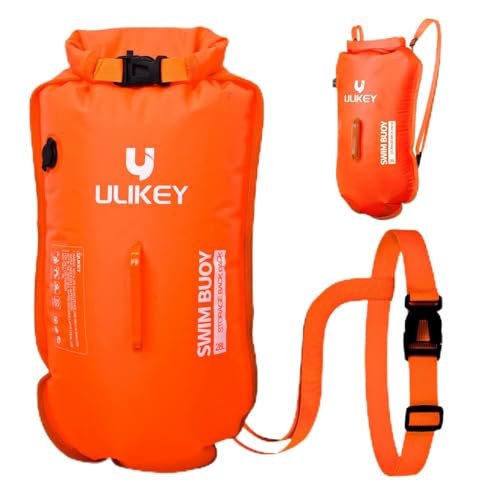 Ulikey 28L Boya de Natación Inflable, Boya de Natación Impermeable con Cinturón Ajustable, Bolsa Boya Natacion Aguas Abiertas para Deportes Acuáticos, Kayakistas, Surfistas, Canotaje, Snorkelers