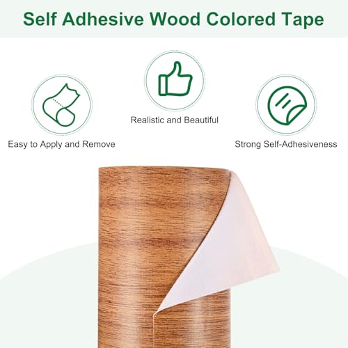 Image of M METERXITY 1-Roll Wood Grain Repair Tape, 3.15in x 15ft Textured Realistic Self-Adhesive Wood Floor Tape Contact Paper for Furniture /Floors /Home [Chocolate Oak]