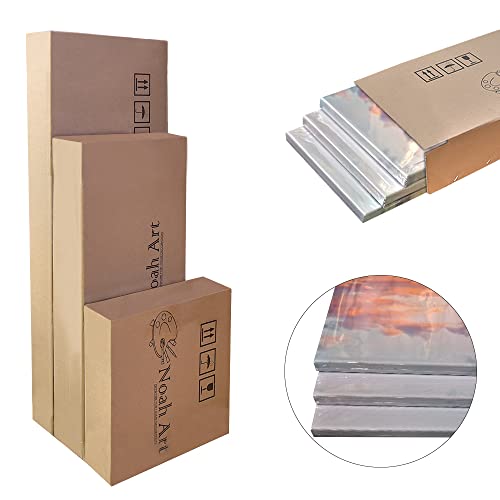 Noah Art-Ocean Beach Wall Art, Sunrise Over The Miami Beach Blue Sea Ocean Pictures On Canvas Print, Wooden Framed Bathroom Decor Wall Art, 12X24Inch X 3 Piece Set #TOP5