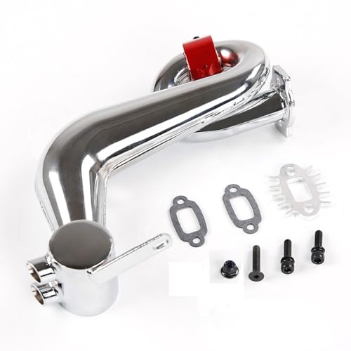 FLMLF SS Silencing Exhaust Pipe/Tuned Pipe Set of 23CC~36CC Engine for 1/5 HPI ROFUN BAHA ROVAN KM BAJA 5B 5T 5SC Rc Car Parts (Red)