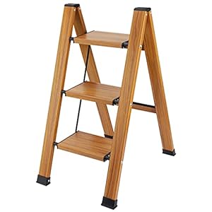 Synlyn Klappleiter aus Aluminium, Klappleiter, 3 Stufen, tragbar, rutschfest, Haushaltsleiter, faltbar, leicht, robust, Kapazität von 150 kg