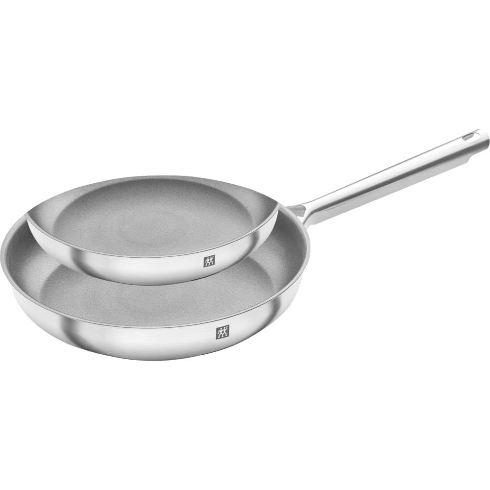 ZWILLING TrueFlow Bratpfannen-Set, 2-teilig (24 cm + 28cm), Antihaftbeschichtung, Induktionsgeeignet, Edelstahl, Silber/Schwarz