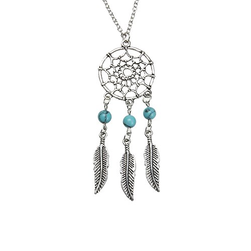 AOCHEE Bohemian Dream Catcher Necklace Earring Tassel Feather Turquoise Beads Necklace Jewelry (Neckalce)