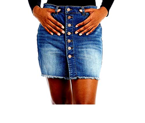 Jack David Women's Plus Size Blue/Black Soft Curvy Stretch Denim Jeans Skirt 1X 2X 3X (1X, Diamante R455 Button Front Blue Skirt.)